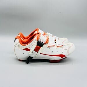 Peloton White and Orange Women's Cycling Shoes with Ratchet Buckle